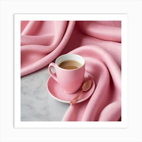 Coffee Cup On A Pink Cloth Art Print