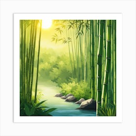 A Stream In A Bamboo Forest At Sun Rise Square Composition 105 Art Print
