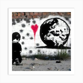 Banksy Style Graffiti Of A Sad Child Looking At Destroyed Earth Art Print