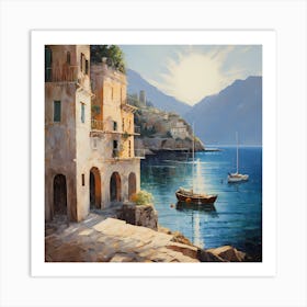 Majestic Murmurs: Watercolour Hues of Positano's Grandeur Art Print