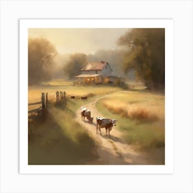 Cows On The Road Art Print