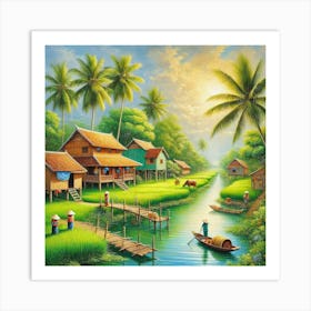 Village by the river in Vietnam countryside Art Print