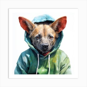 Watercolour Cartoon Hyena In A Hoodie 1 Art Print