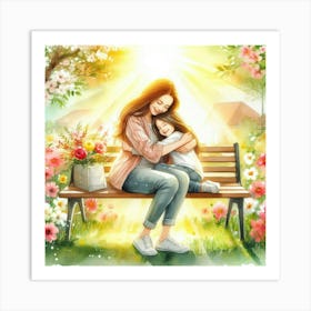 Mother And Daughter Hugging Art Print