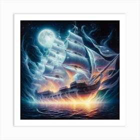 Ship On Fire Art Print