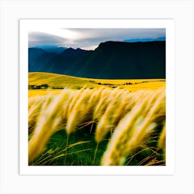 Small Mountains With Tall Yellow Grass That Shake Rhythmically With The Wind (1) Art Print