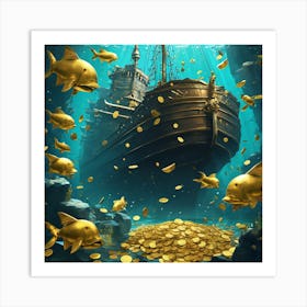 Gold Coins In The Sea Art Print