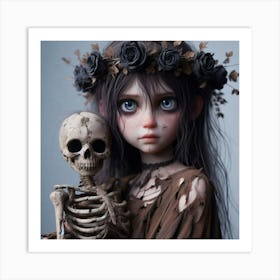 Girl With A Skeleton Art Print