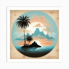 Boho Art Silhouette of Island with Palm 1 Art Print