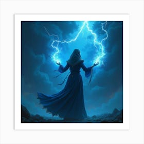 A Sorceress Controlling A Storm With Glowing Blue Energy 1 Art Print