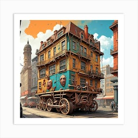 Steampunk Caravan Cubism Style Art Print