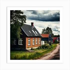 House Baltic City Countryside Window Colours View Brick Black Street Latvia Background L (2) Art Print