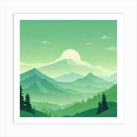 Misty mountains background in green tone 103 Art Print