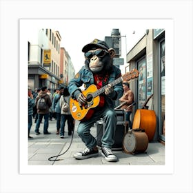 Monkey Playing Guitar 1 Art Print