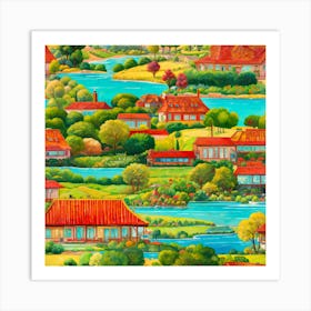 Village By The Lake Art Print