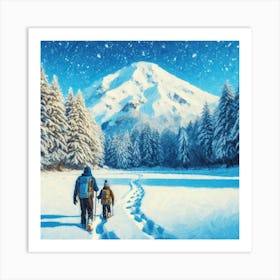 Father and Son Winter Hike Art Print