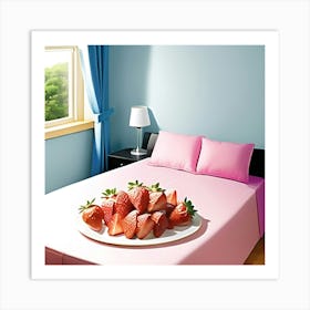 Strawberries on the pink bed  Art Print