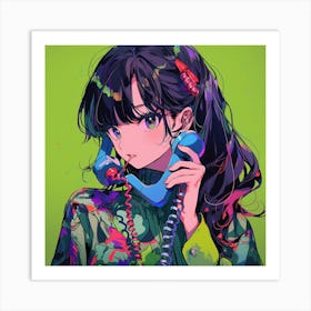 Anime Girl Talking On The Phone 3 Art Print
