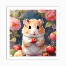 Hamster With Strawberries Art Print