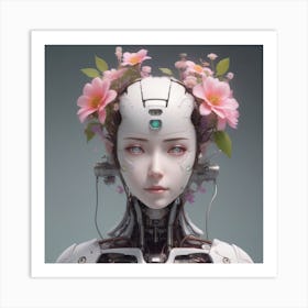 Robot Girl With Flowers Art Print