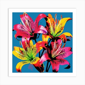 Andy Warhol Style Pop Art Flowers Gloriosa Lily 4 Square Art Print