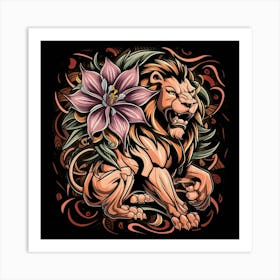 Lion With Flower 1 Art Print