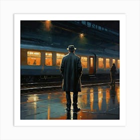 Man Looking At A Train Art Print