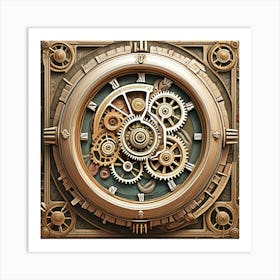 Steampunk Clock Monochrome Cubism Style Art Print