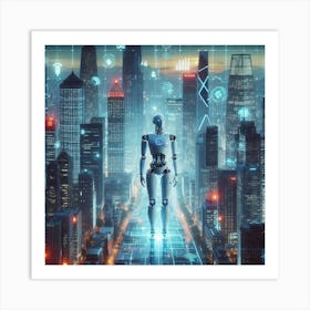 Futuristic Robot In The City Art Print