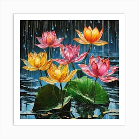 Lotus In The Rain 1 Art Print