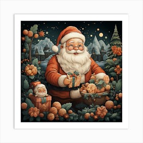 Santa Claus With Gifts - Abstract Christmas Art Print