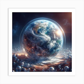 Earth In Space With Bubbles 1 Art Print