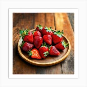 Fresh Strawberries On A Wooden Plate Art Print