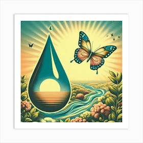Water Drop With Butterfly 2 Art Print