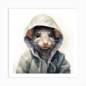 Watercolour Cartoon Rat In A Hoodie 3 Art Print