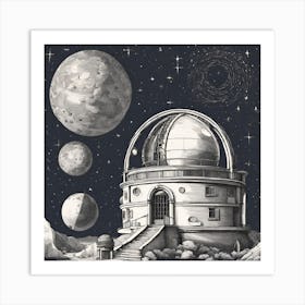 Celestial Horizon Telescopes And Stardust In The Observatory Night Art Print