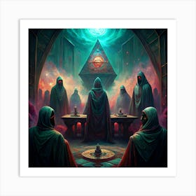 A Group Of Hooded Figures Meeting In A Mysterious Room Art Print