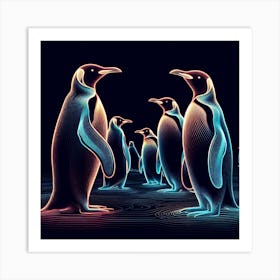 Penguins In Neon Art Print