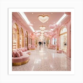 Luxurious Mall Interior All Aspects Bathed In Pink Hues Soft And Fluffy As Clouds Gold Accents Sp Art Print