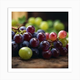 Grapes On A Wooden Table Art Print