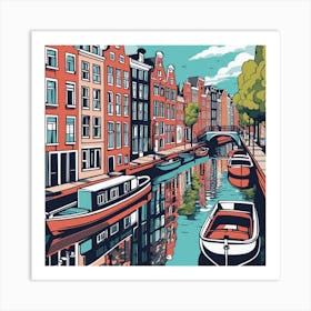 Cartoon Amsterdam Canal Summer (1) Art Print