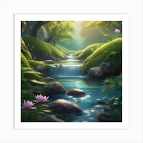 Stream In The Forest 2 Art Print