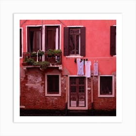 venice italy travel photo art photography square red pink laundry hallway bedroom kitchen bathroom Art Print