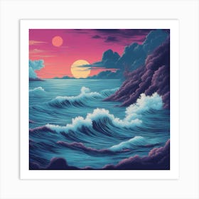 Sunset Ocean Waves 1 Art Print