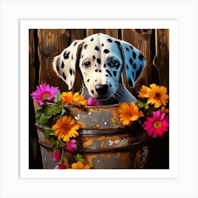 Dalmatian Puppy With Flowers Art Print