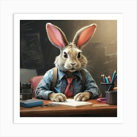 Rabbit At Desk 2 Art Print