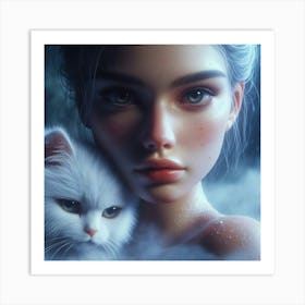 Girl With A Cat 3 Art Print