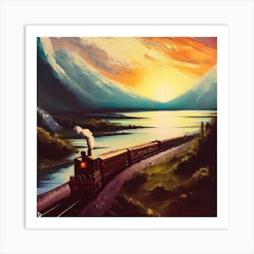 Train At Sunset Art Print