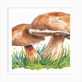 Two Mushrooms In The Grass Art Print