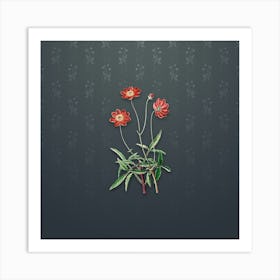 Vintage Cosmos Flower Botanical on Slate Gray Pattern n.0065 Art Print